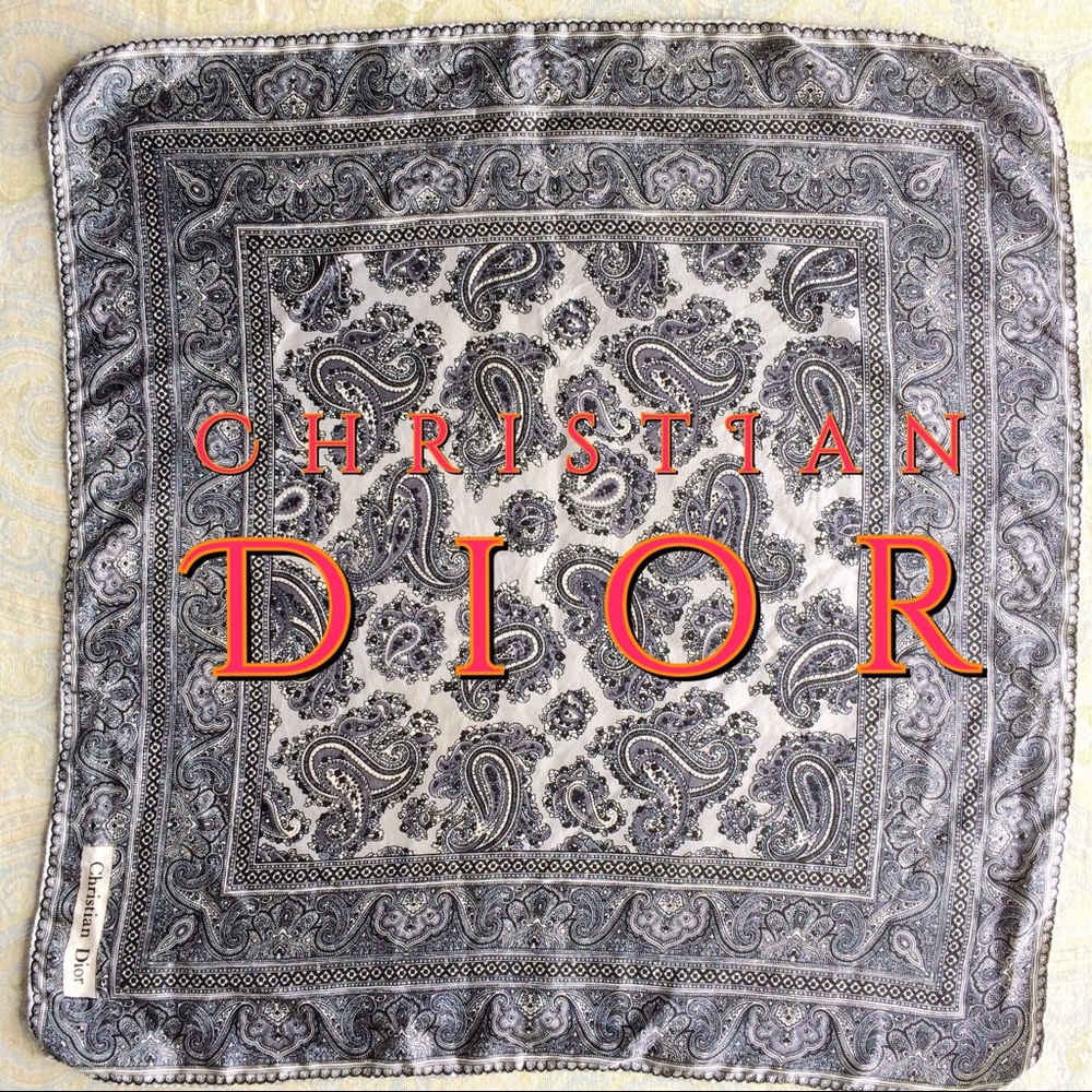Dior Paisley design 100% silk B/W handkerchief